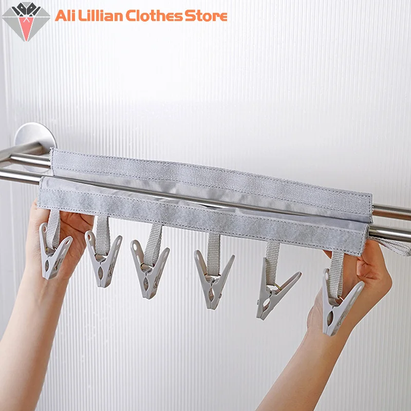 Multifunctional Folding Clothespin Hanger Fabric Clip Drying Hanger Sock Clip Underwear Clip Travel Portable Fabric Hanger 4