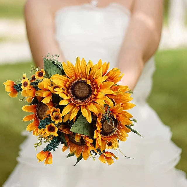 13 Heads Silk Sunflowers Artificial Sunflower Bouquet Artificial Flowers  Floral Arrangement for Wedding Party Office Home