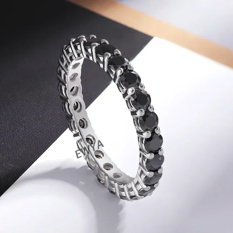 Moissanite Ring Full 3/4/5mm D Color Black Moissanite Ring Full Eternity Diamond Band For Women Men S925 Silver Wedding Rings