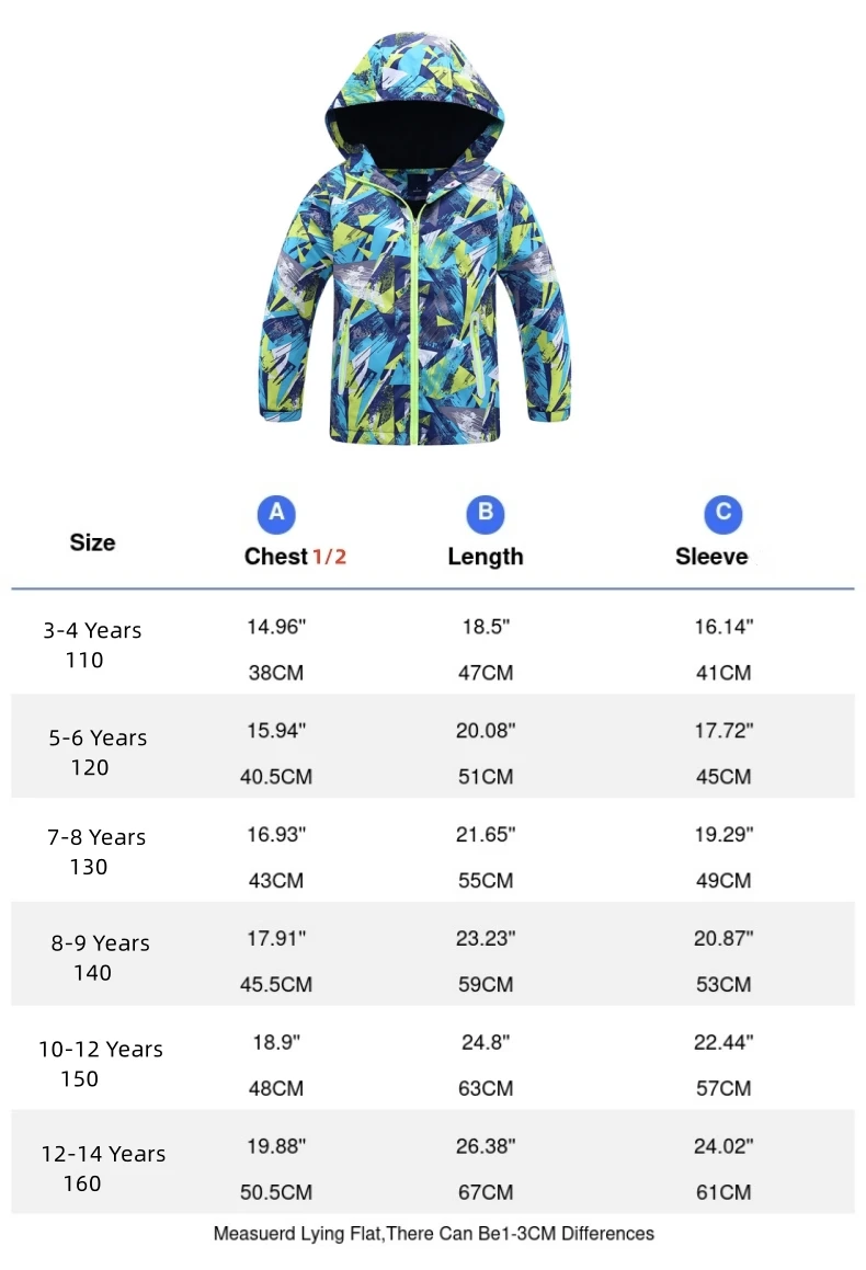 Dubbped Boys Color Block Fleece Lining Zip Up Hooded Jacket Raincoat Windbreaker Outerwear Kids Clothes Rain 3-12Y