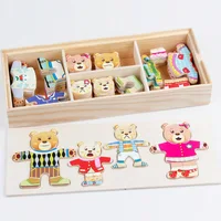 Little Rabbit Bear Change Clothes Children's Early Education Wooden Jigsaw Puzzle Dressing Game Baby Puzzle Toys For Gift 2