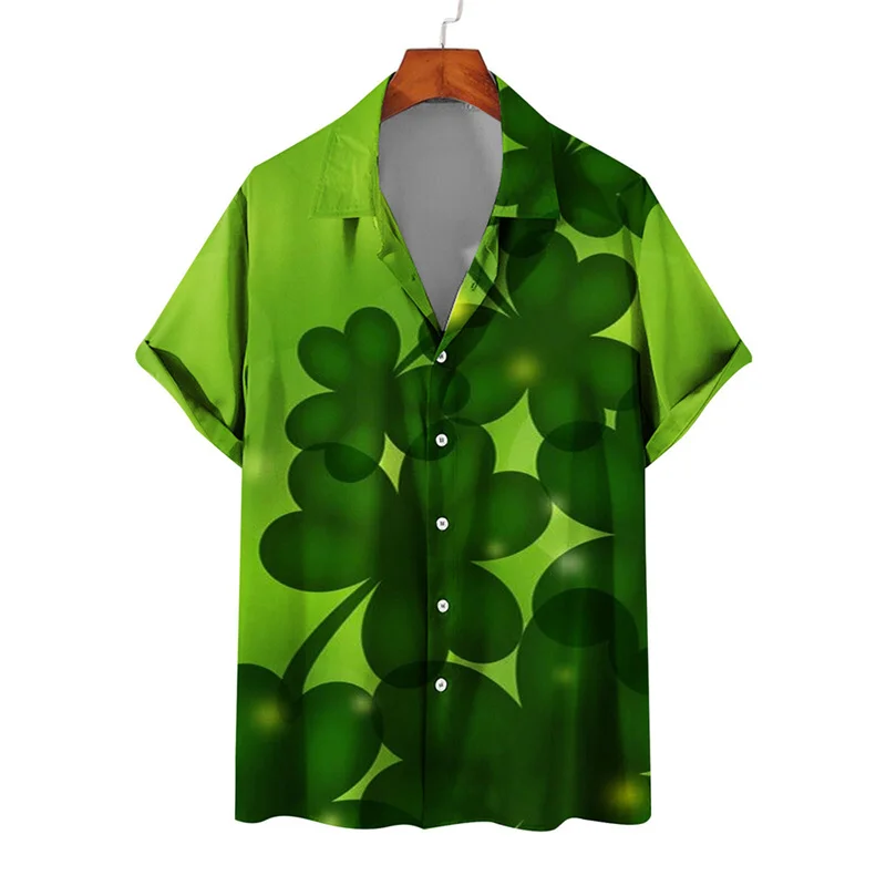 thumbnail image 1 of Camisas de playa hawaianas nuevas de verano para hombres y mujeres, camisa para parejas, camisa de manga corta con solapa y estampado 3D de trébol de cuatro hojas, camisas florales, tops, 1 of 5