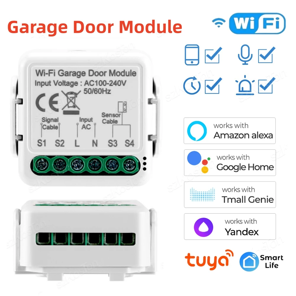 Tuya Smart Life-Capteurs d'ouverture de porte de garage, contrôleur d'ouvre-porte, interrupteur WiFi, Alexa, télécommande d'ouverture, contact vocal, Google Home