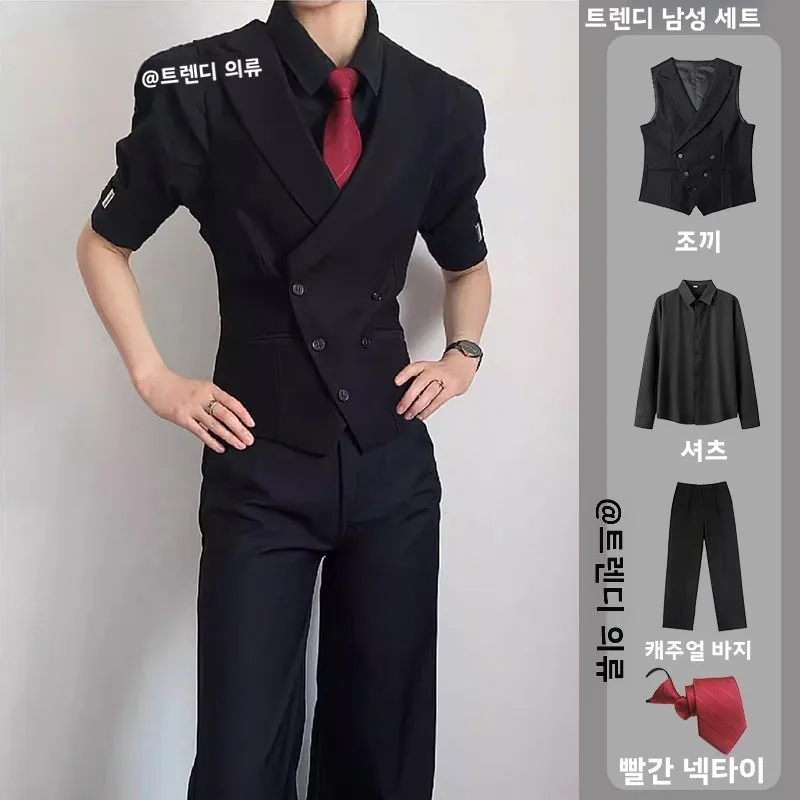 슬림핏 남성 정장 조끼 세트, 노치드 칼라, 민소매, 브리티시 스타일, 더블 브레스티드, 스탠다드 길이, 캐주얼 아우터웨어