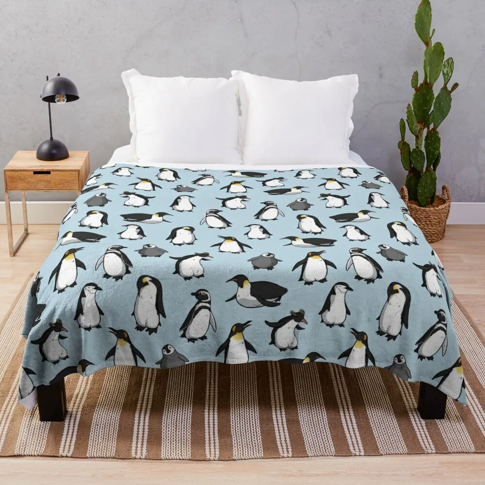 

Cute Penguin Pattern Throw Blanket Plush Tourist Decorative Sofa Blankets