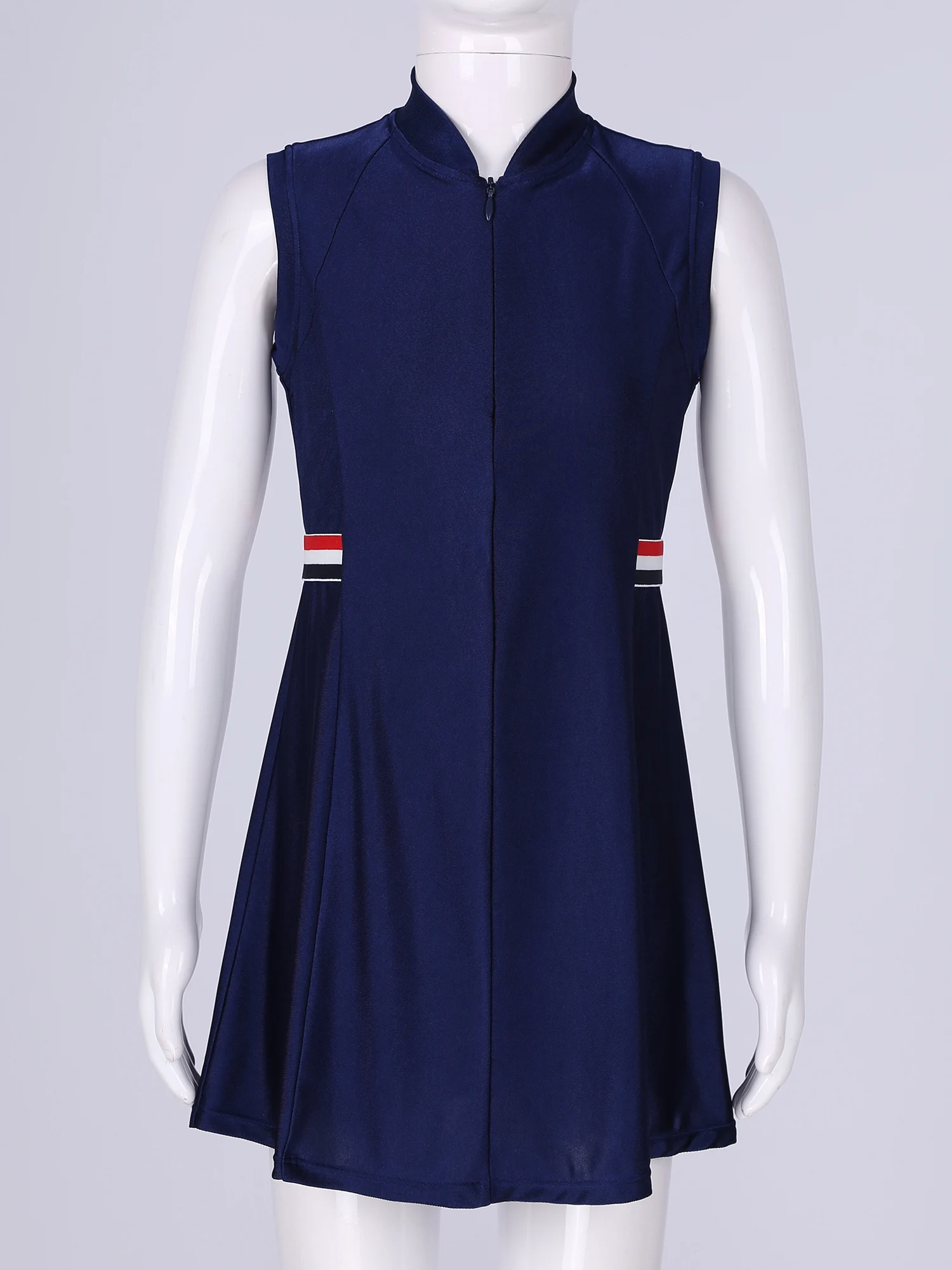 

Kids Girls Mock Neck Sleeveless Front Zipper Keyhole Back Sport Dress with Shorts for Tennis Golf Badminton sport Dress Tennis