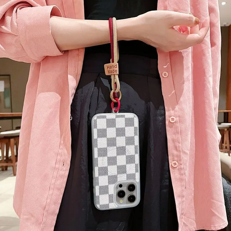 Short Phone Lanyard British Style Contrasting Color Weaving Fashionable Smiling Face Wrist Strap for Phone Cases