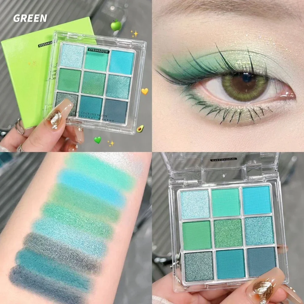 Eye Shadow Plate 9 Colors Eyeshadow Palette Matte Pearlescent Waterproof Eyes Pigments Powder Smoke Purple Green Eye Shadow Palette Makeup