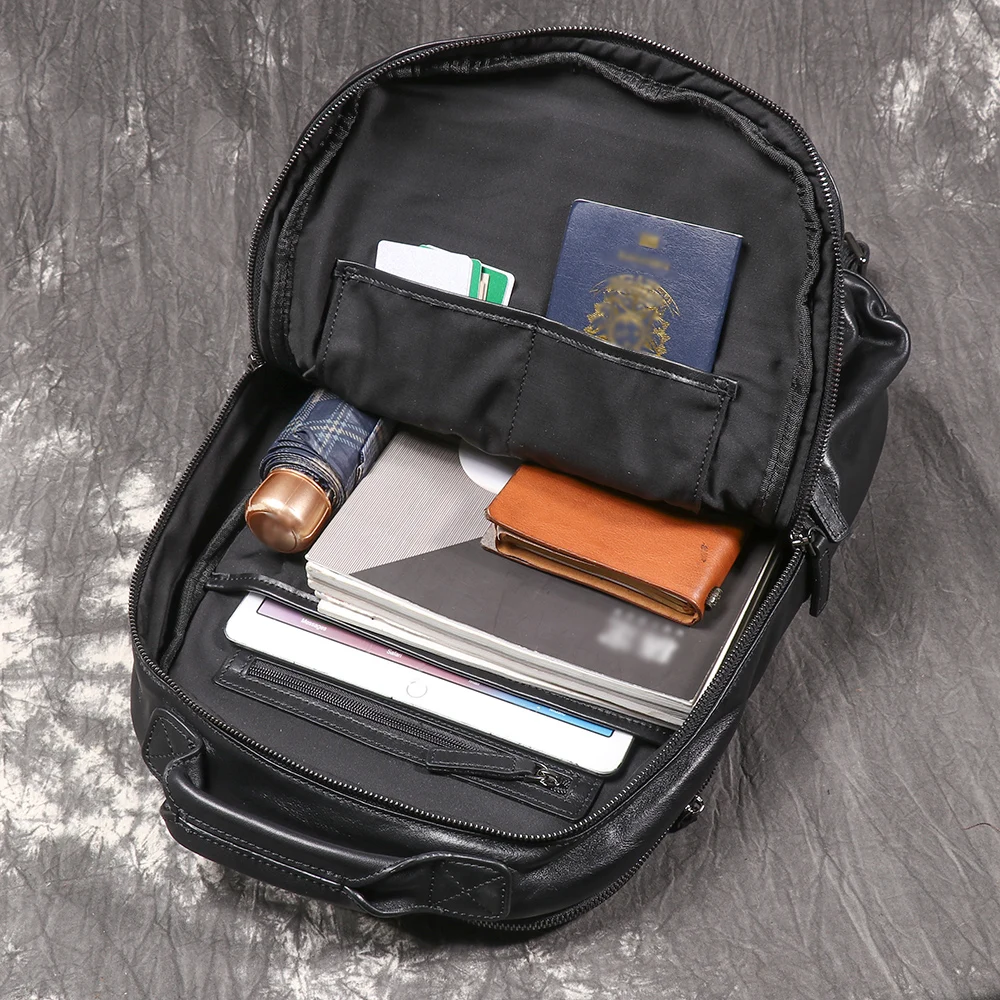LUOKIR Neue Herren-Schultasche aus Leder mit mehrlagiger Handtasche aus Rindsleder, Computertasche mit großem Fassungsvermögen, Damen-Reiserucksack – Detail 7