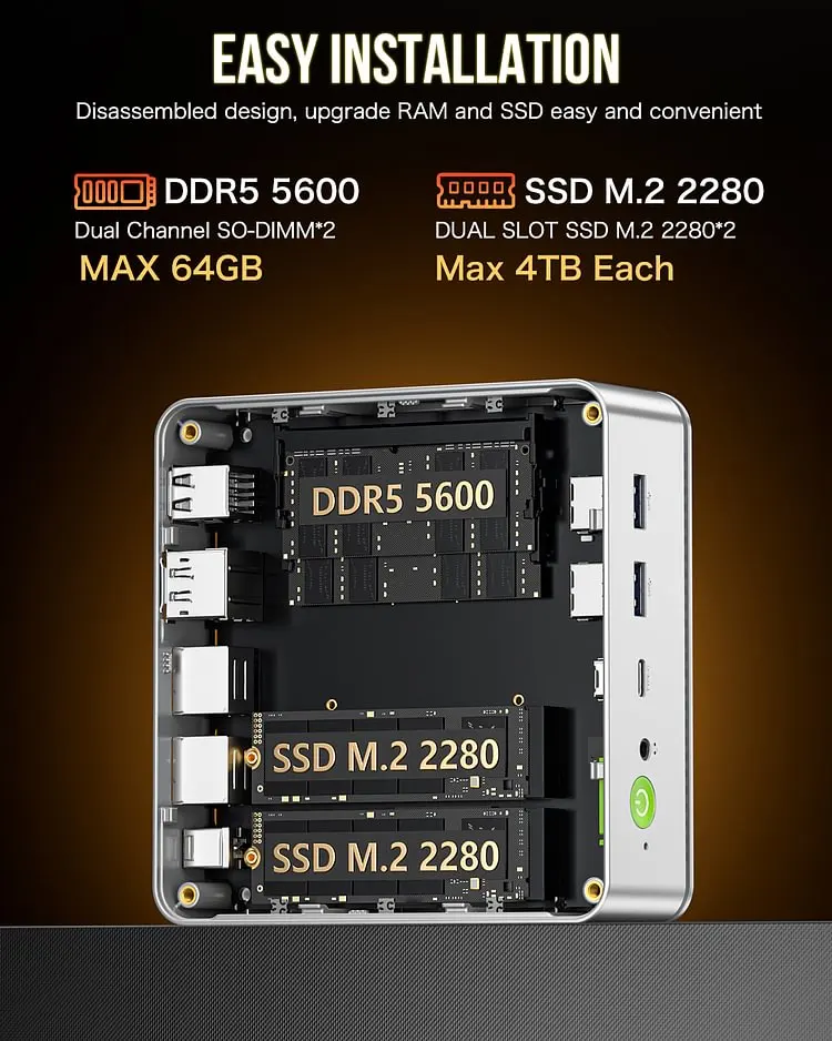 GMKtec 게이밍 미니 PC, K8 AMD R7 8845HS, 8 코어, 16 스레드, 32GB DDR5, 1TB SSD, 컴퓨터 PC 게이밍 데스크탑