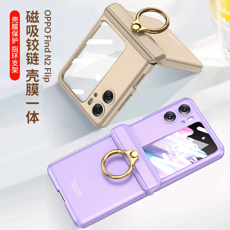 For OPPO Find N2 Flip 5G Case Magnetic Hinge With Ring Holder Cover With Small Screen Protector For OPPO Find N2Flip