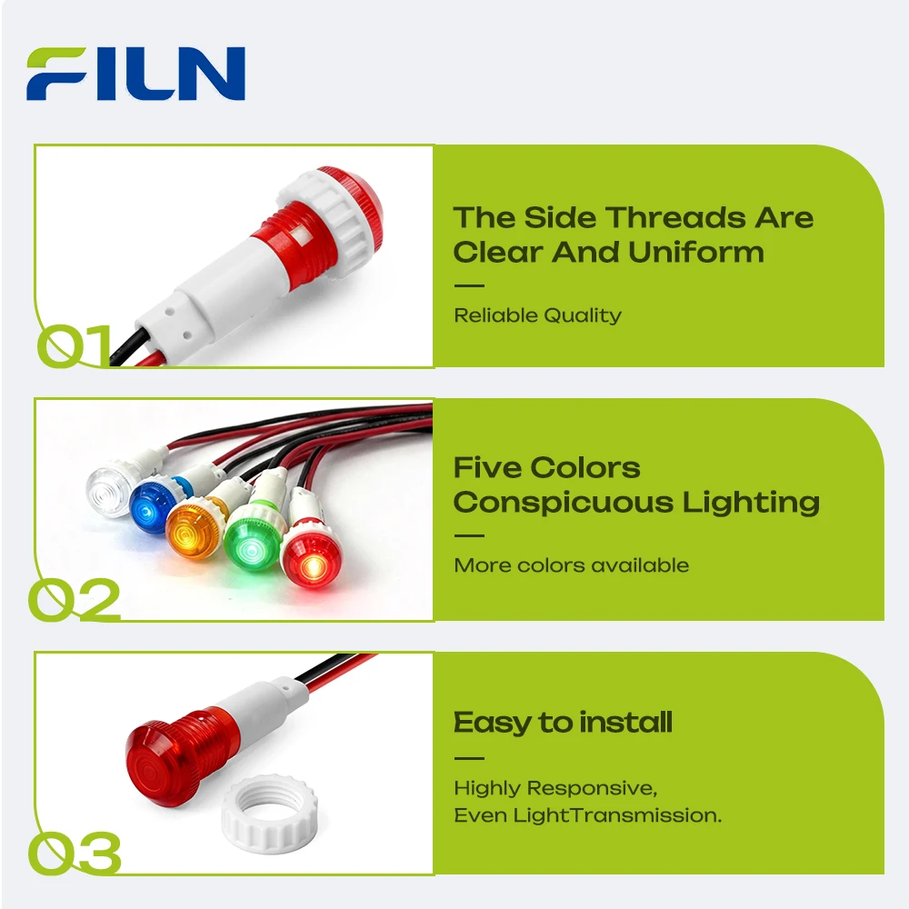 FILN 10/25PCS 10mm 12v-24v LED 표시등 IP67 방수 경고등 보트 산업 제어 장비 대시보드용