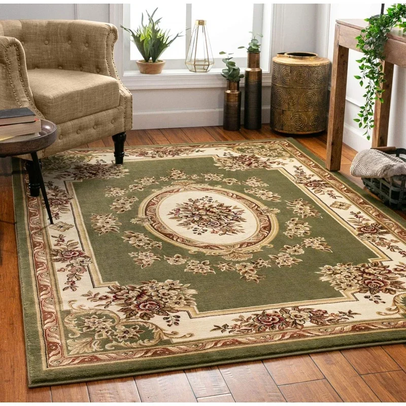 

Well Woven Pastoral Medallion Green French European Formal Traditional (7'10" x 10'6") Area Rug Floral Soft Plush Living Dining