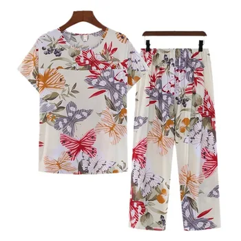 Women's Loungewear Can Be Breathable and Antibacterial Sleepwear Cotton Pajamas Women's Thin Short Sleeve Set Plus Size 1