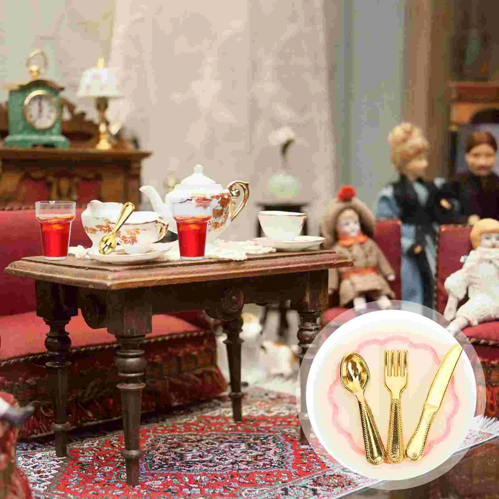 

6 Sets Mini Cutlery Dollhouse Miniatures Paradise Store Kit Toys Silverware Furniture