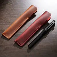 Handmade Genuine Leather Retro Cowhide Single Pencil Case Pen Holder Bag Pens Organizer Pouch Accessories for School Office 1