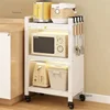 Carbon Steel Modern Kitchen Cabinet Kitchen Furniture Multi-layer Floor Storage Rack Microwave Storage Cabinet with Acrylic Door 1