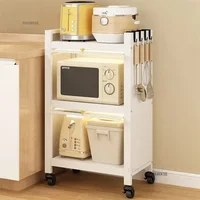 Carbon Steel Modern Kitchen Cabinet Kitchen Furniture Multi-layer Floor Storage Rack Microwave Storage Cabinet with Acrylic Door 1