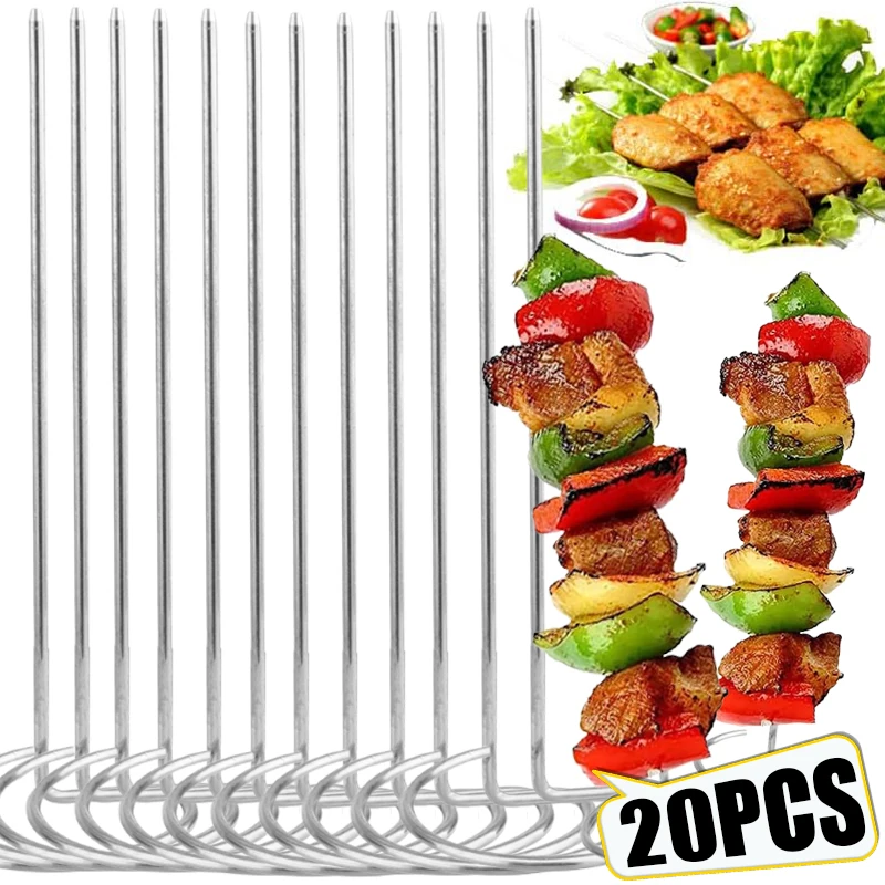 20/10PCS Stainless Steel Barbecue Skewer Food Grade BBQ Skewers Air Fryer Oven Vertical Grill Outdoor Camping Picnic Tools