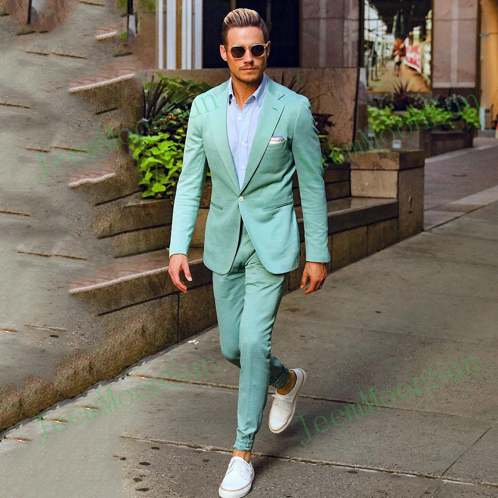 Mint Green Mens Suits 2022 One Button Notched Lapel Wedding Suits For 