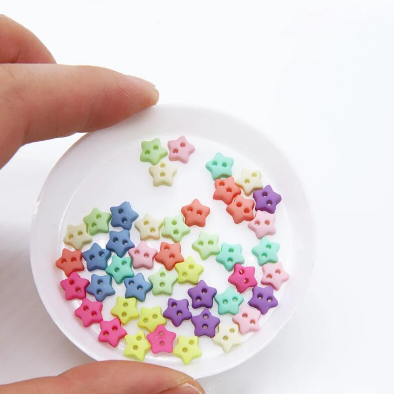 6mm 100pcs Resin 2-holes Flat Doll Bjd Baby Clothing DIY Handmade Sewing Matte Plastic Mini Star Shape Candy Color Buttons |