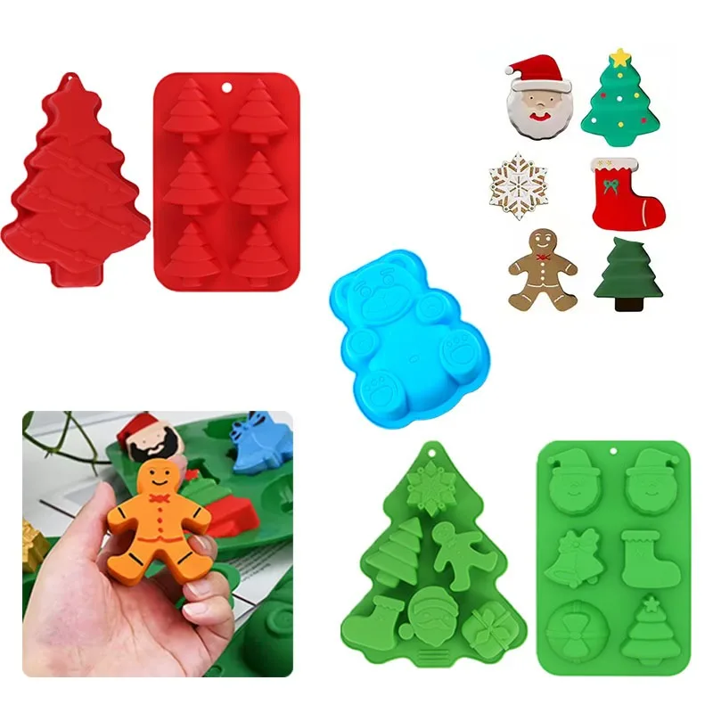 Weihnachten Silikon Backformen Lebensmittelqualität Baum Lebkuchen Santa Form Kuchen Schokolade Mousse Form Antihaft DIY Urlaub Werkzeuge – Detail 1