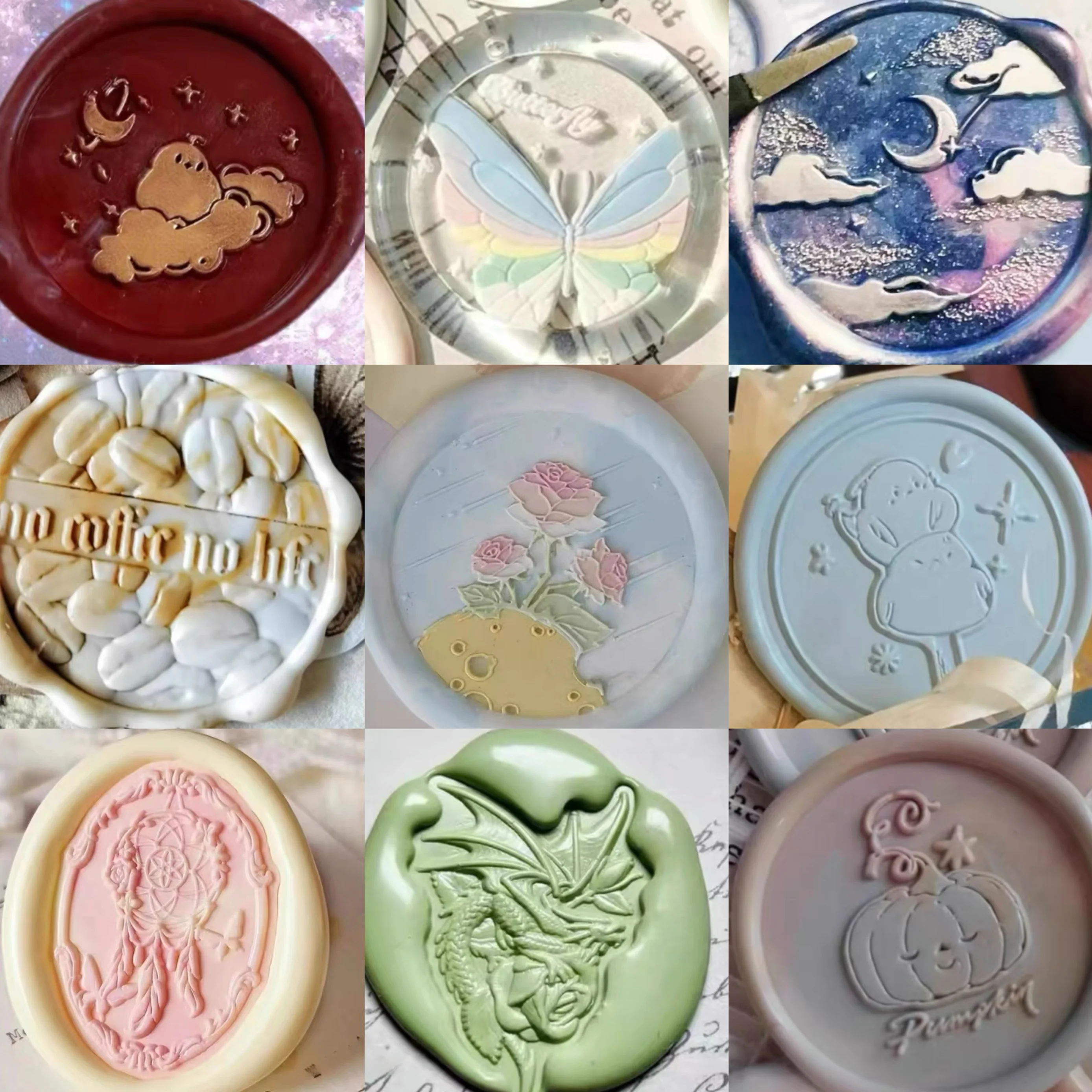 Retro 3D Relief Fire Seal Stamp round Oval Unique Brass Seal Head Wax Sealing for Handmade DIY Journaling Busin Supplies