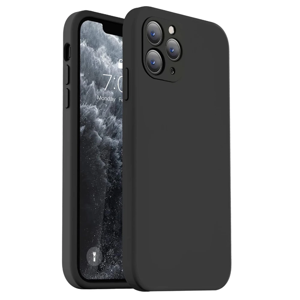 Black Shockproof Silicone TPU Phone Case with Protective Lens Cover