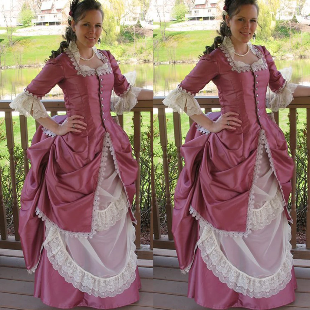 

1890s Victorian Dress Medieval Renaissance Victorian Bustle Pink Gown For Women Masquerade Costume Queen Prince