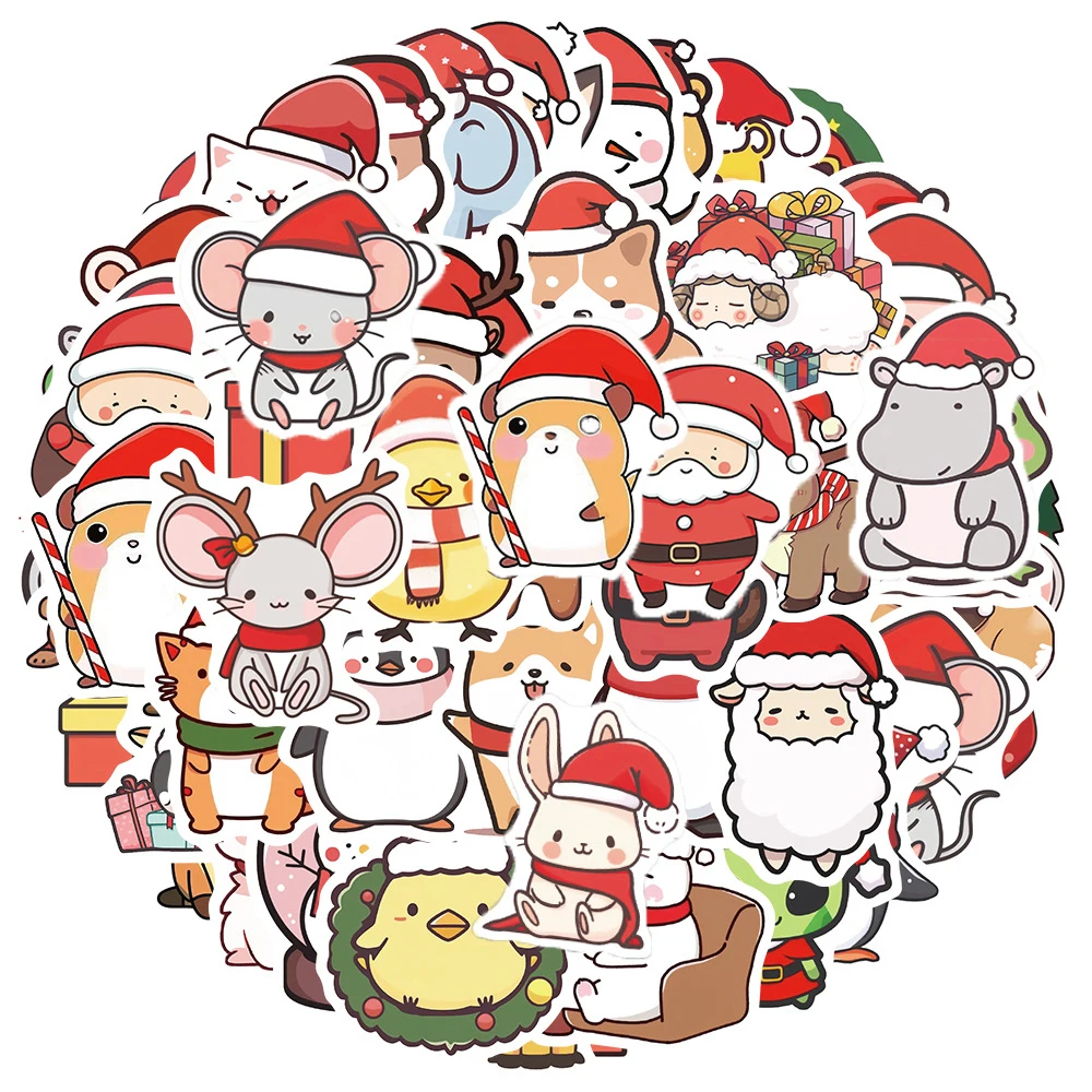

10/50Pcs Cartoon Cute Christmas Animals Varied Graffiti Stickers DIY Helmet Laptop Decoration Travel Luggage Pencil Case Decals