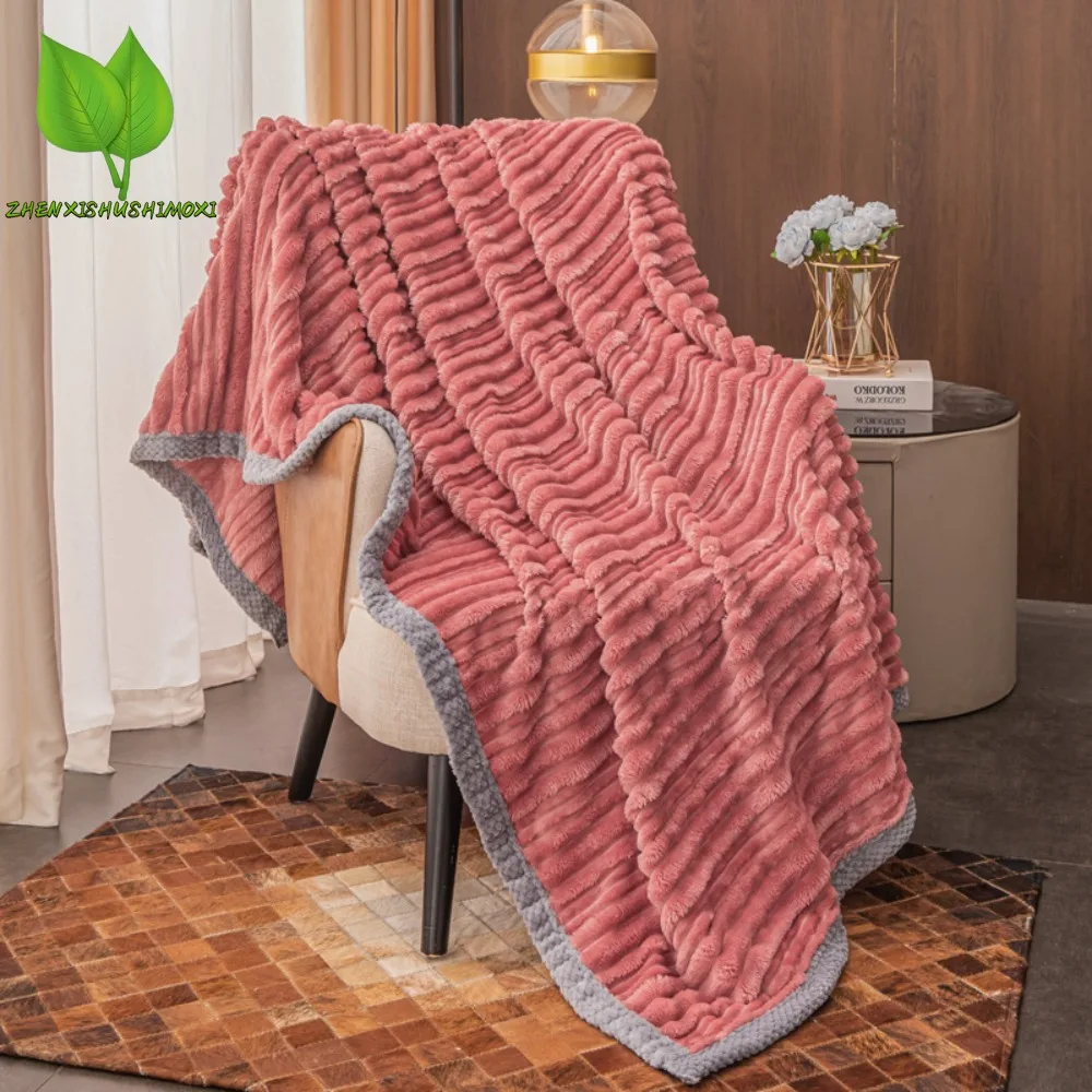 

Winter Tuff Blanket Flannel Fleece Warm Throw Blankets Soft Adult Bed Cover Solid Color Stitch Fluffy Bedspread for Sofa Bedroom