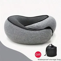 Travel Neck Pillow with Pure Memory Foam and Breathable Cover - 23x25cm (Light Grey)