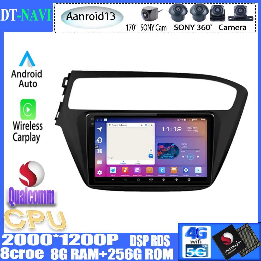 

Автомагнитола Qualcomm Android 13 для Hyundai I20 2018-2019, мультимедийный проигрыватель с навигацией, GPS, Carplay, Wi-Fi, 4G, DSP, 2DIN, dvd