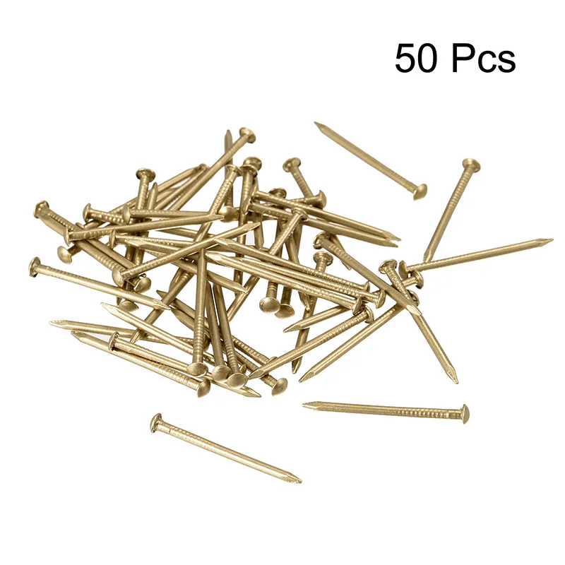 

50pcs 1.2x20mm Brass Small Mini Round Head Tiny Brass Nails for DIY Furniture Hinge Drum Wooden Jewelry Box