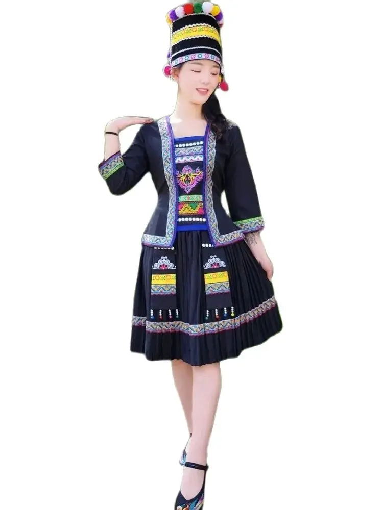 

National Performance Suit Chinese Folk Dance Outfit Elegant Women Costume Festival Stage Wear Embroidered Dress