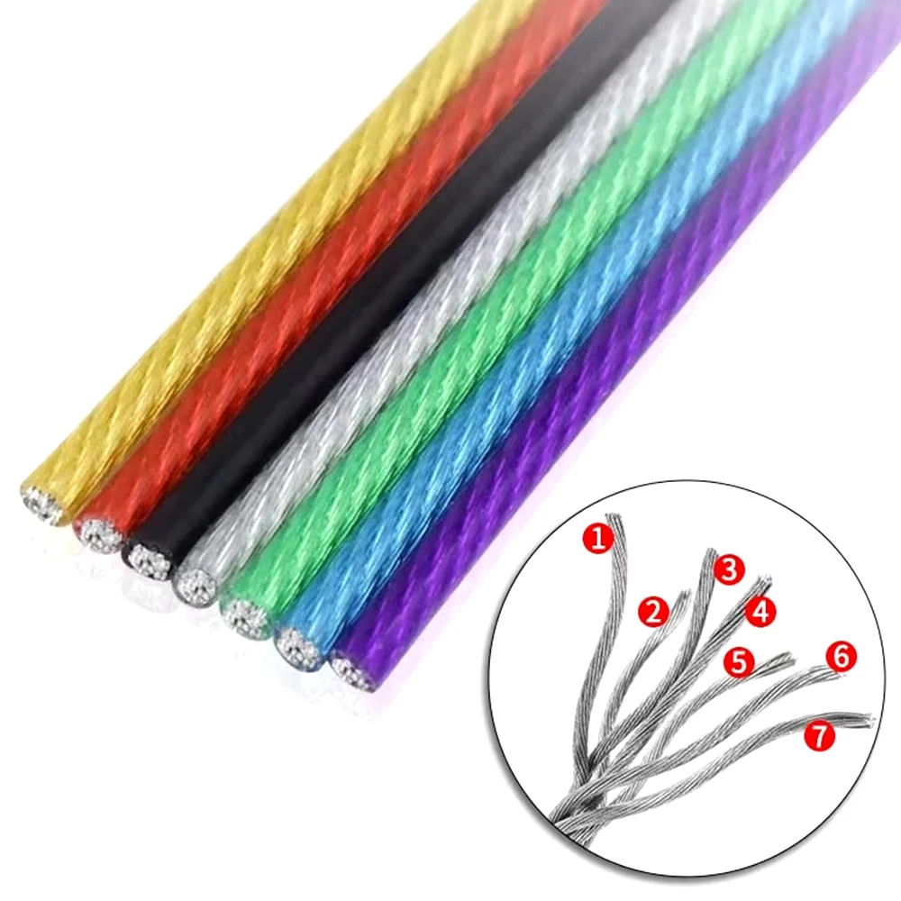 Stainless Steel Wire Rope Steel Wire Rope 5M-10M 304 Stainless Steel PVC Coated Cable Diameter 1/2/3/4/5/6mm Green/Red/Black/Yellow/Blue/Transparent