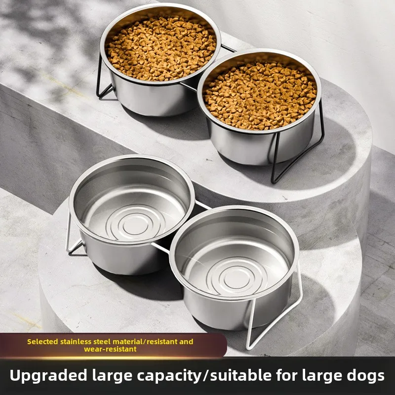 Large Stainless Steel Dog Slow Food Bowl with Thickened Stand Elevated  Pets Products Supplies Feeders Accessories Tip Proof 2