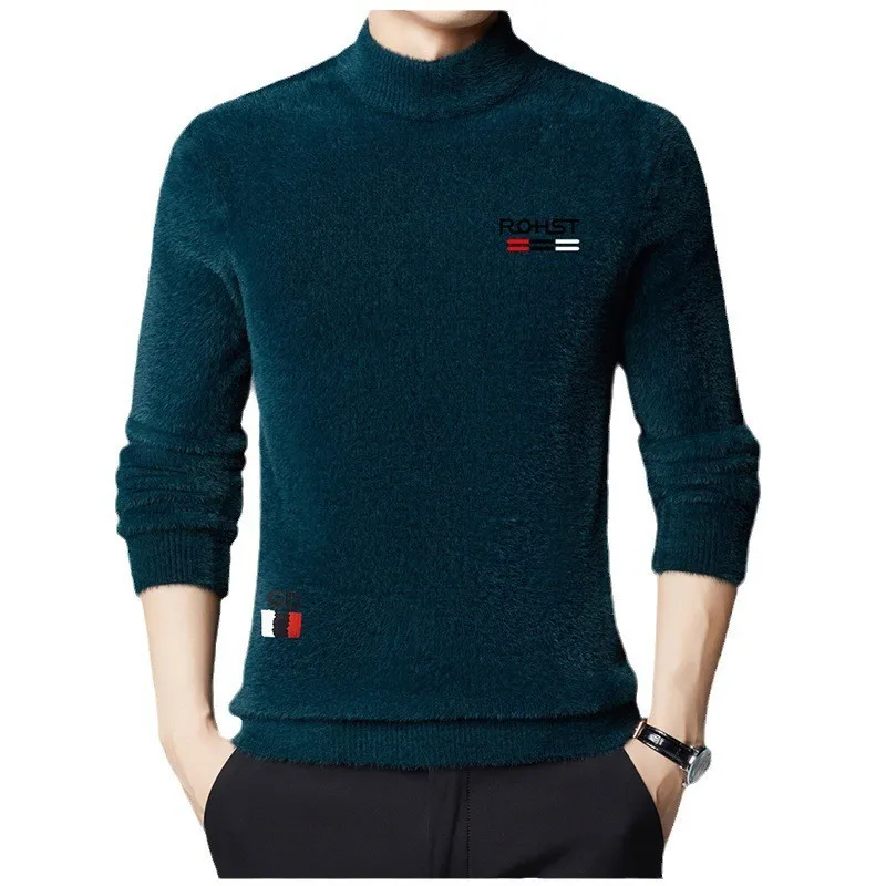 Men's Extra Thick Mink Cashmere Sweater Men's Fashion Warm Keeping Winter Quality plus Size Pure Color Half Collar Knitwear