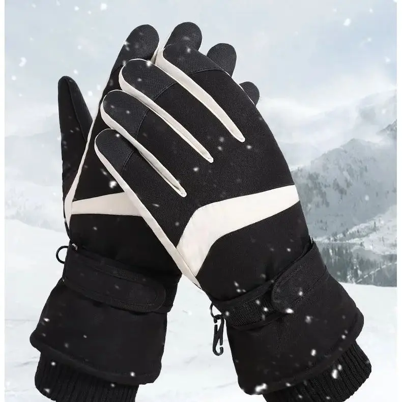Ski Gloves Men's Winter Cotton Thickened Fleece Warm Windproof Cold Outdoor Cycling Car Waterproof Touch Screen Winter Soft 3