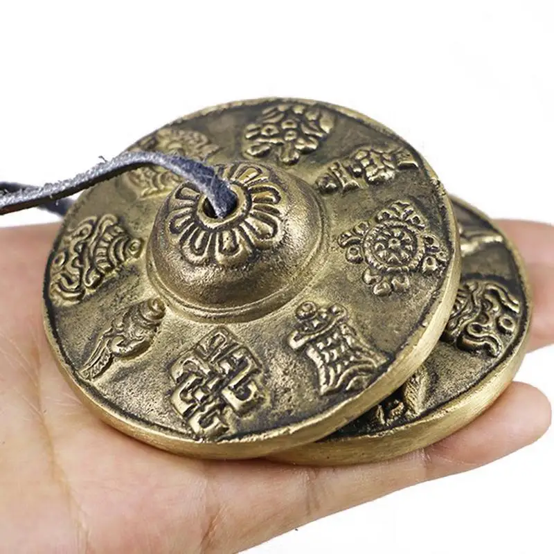 1 Pair Yoga Cymbals Brass Cymbal Bell Chimes Tibetan Buddhist Style Tingsha Meditation Yoga Accessory Instrument Cymbals