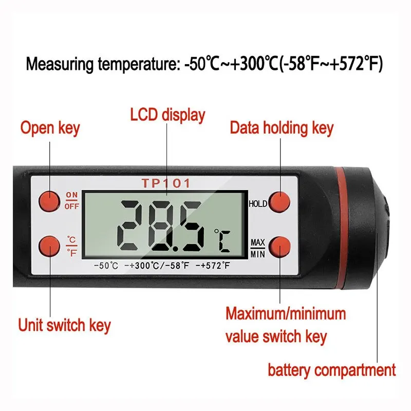 TP101 Digital Probe Thermometer for Kitchen Water Oil Temperature Measurement