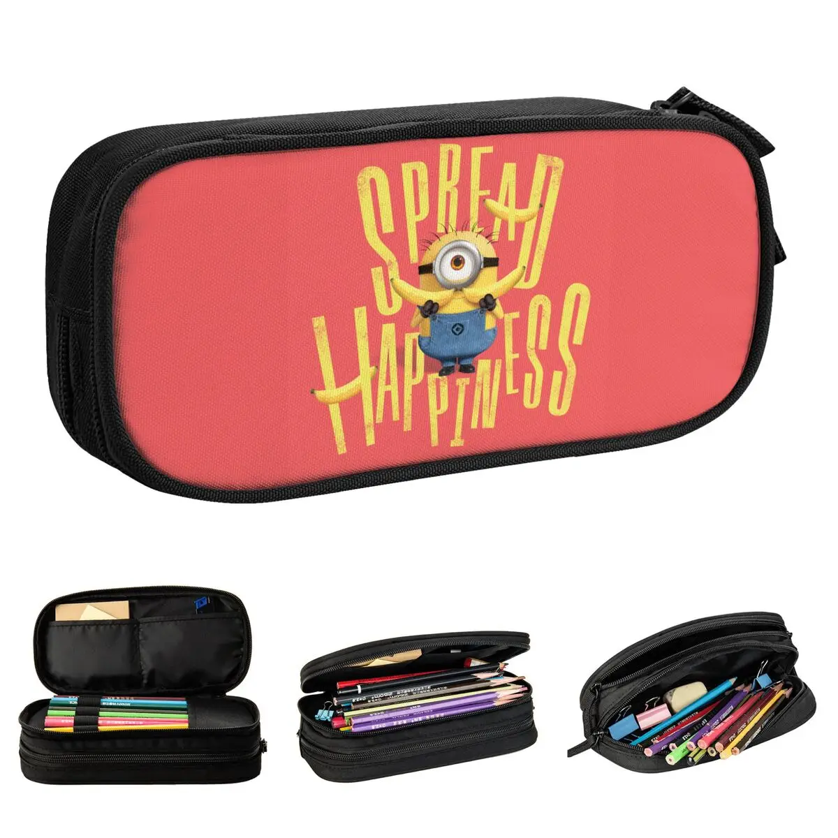 Minions Spread Happiness Pencil Case Portapenne Pencil Bags Studente Large Storage Studenti School Gifts Pencil Box