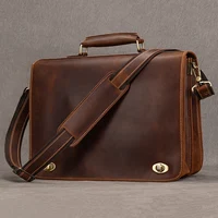 Top Grade Thick Genuine Leather Men Briefcase 15" Laptop Cow Leather Business Bag Tote Man Briefcase With Shoulder Strap 1