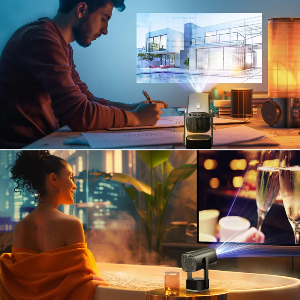 SkyEcho Mini Projector 1080P Home Theater 4K Video Projector Android OS 150" Projection Size WiFi Bluetooth 5.2 Smart portable projector