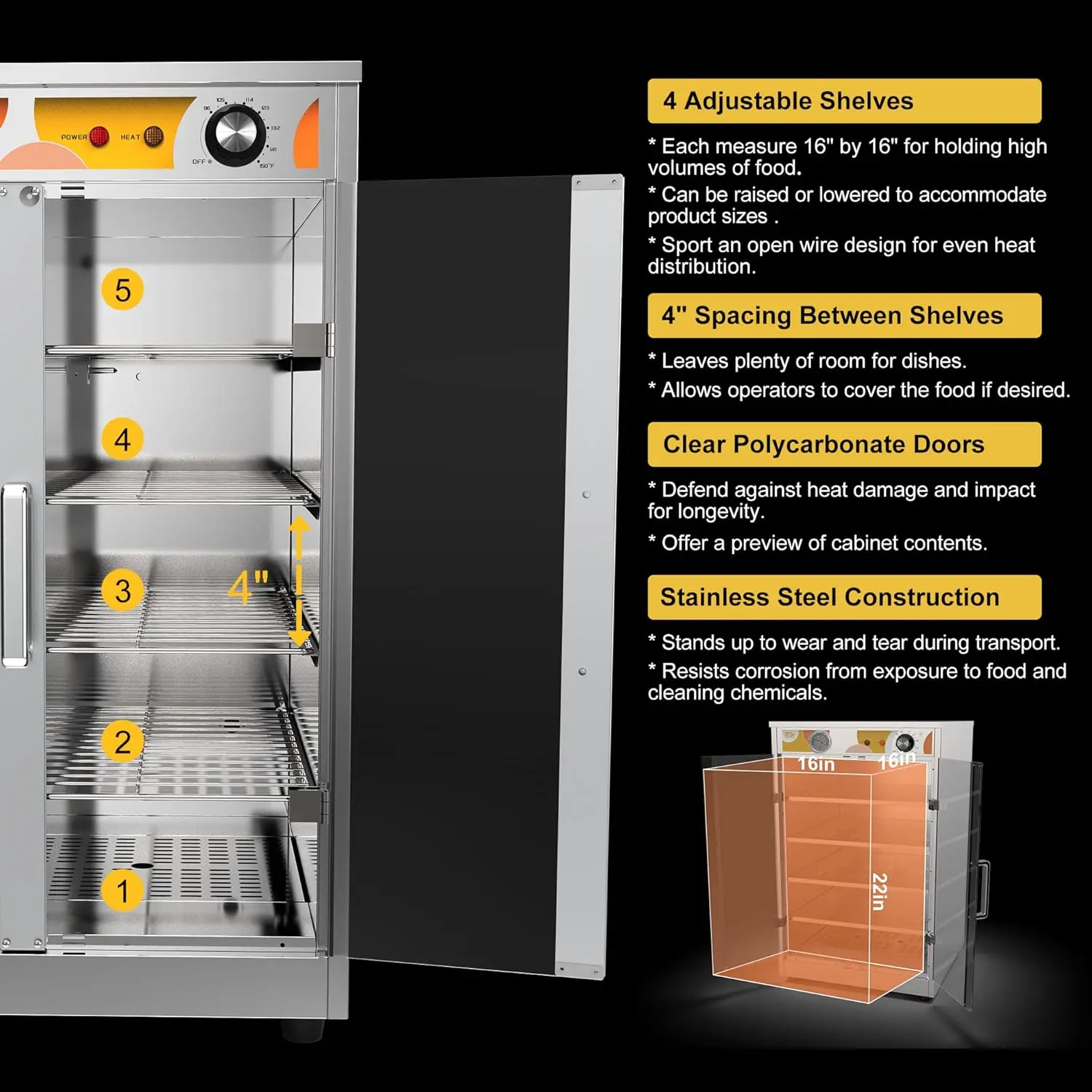Hot Box Food Warmer for Pizza/Pretzel, Heated Holding Cabinet, Warming Oven for Catering 4
