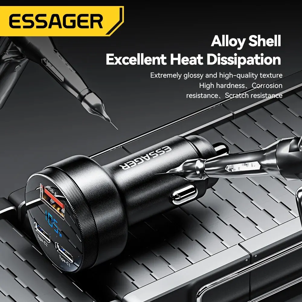Essager 105W USB Car Charger Quick Charge 4.0 QC4.0 QC3.0 QC SCP PPS PD USB Type C Fast Charging iPhone 14 15 Xiaomi Phone