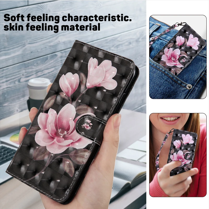 3D Cat and Dog Flower Magnetic Flip Leather Phone Case