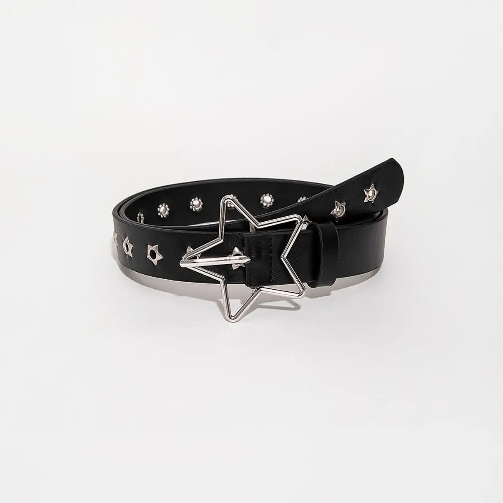 Punk Pentagram Rivet Belts For Men Women Star Eyelet Grommet Waist Strap Adjustable Waist Belt Double Pin Buckle Y2k Style Belts