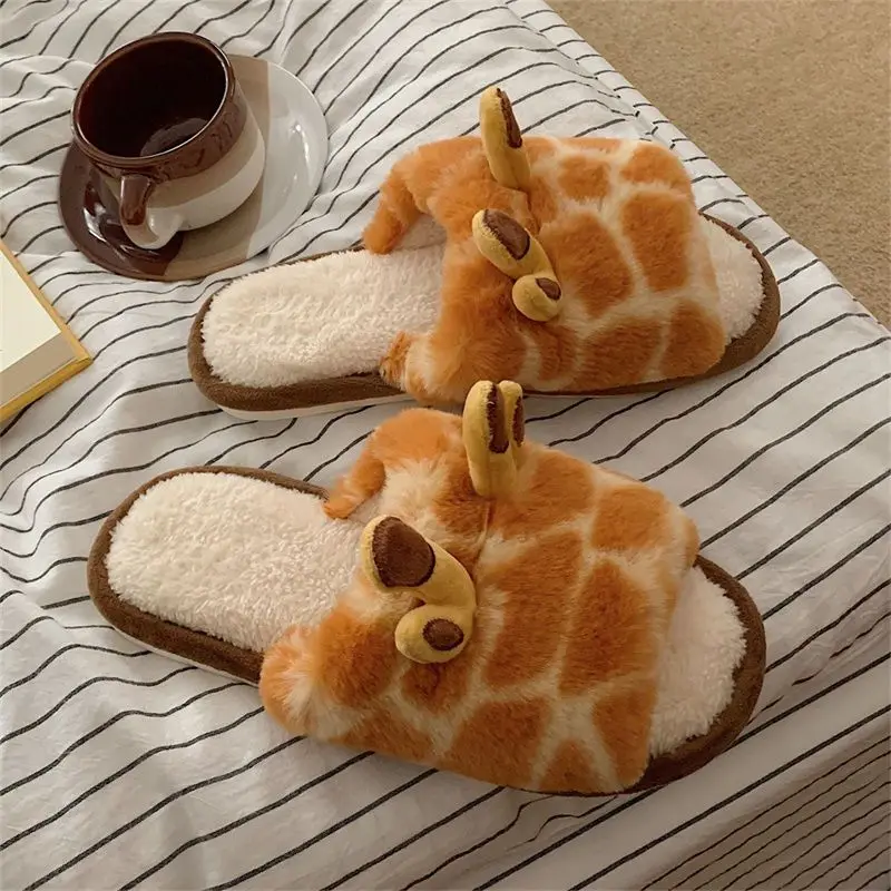 

Korean Cute Cartoon Giraffe Cotton Slippers Female Ins Soft Comfortable Lightweight Plush Shoes Wear Resistant Lovely