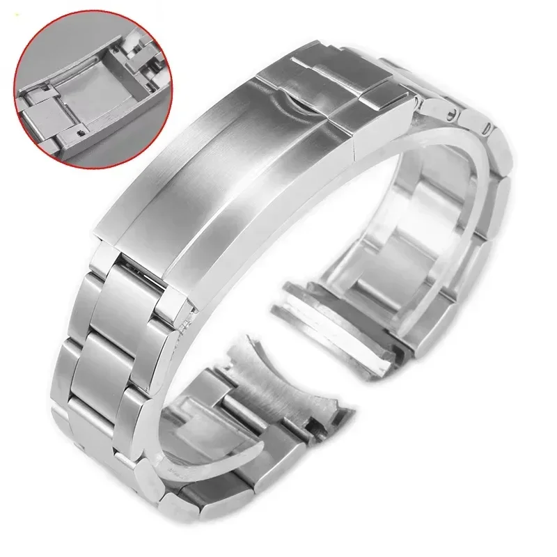 Premium Solid 904L Stainless Steel Watch Band with Brushed & Polished Finish and Folding Buckle Clasp
